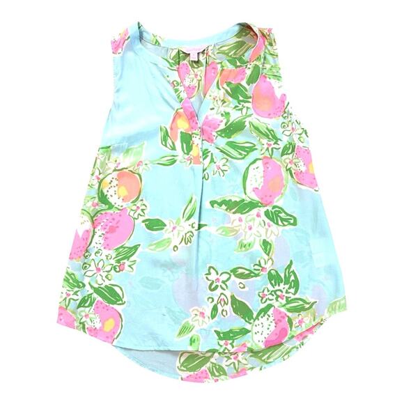 Lilly Pulitzer Stacey Top Sleeveless Floral silk blouse. Size M - Picture 2 of 8